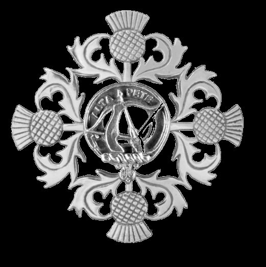 Image 0 of Fletcher Clan Crest Four Thistle Sterling Silver Badge Brooch