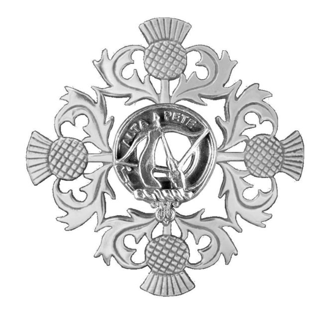 Image 1 of Fletcher Clan Crest Four Thistle Sterling Silver Badge Brooch