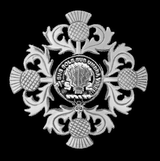 Image 0 of Irvine Of Drum Clan Crest Four Thistle Sterling Silver Badge Brooch