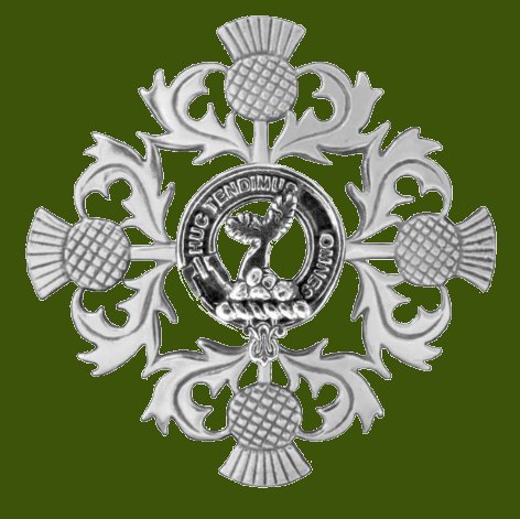 Image 0 of Paterson Clan Crest Four Thistle Stylish Pewter Badge Brooch
