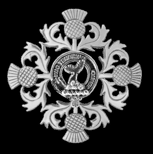 Image 0 of Paterson Clan Crest Four Thistle Sterling Silver Badge Brooch