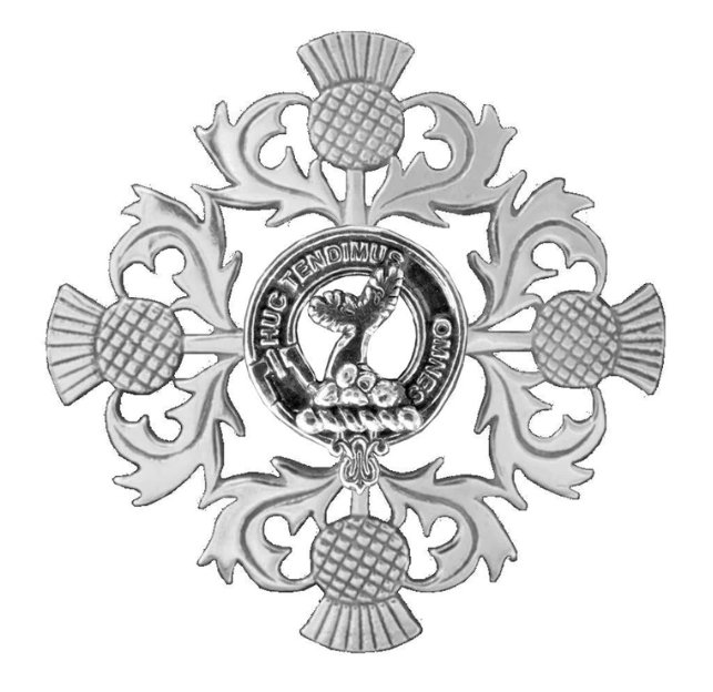 Image 1 of Paterson Clan Crest Four Thistle Sterling Silver Badge Brooch
