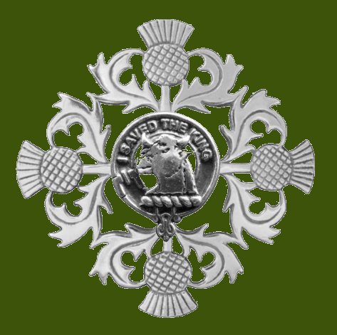 Image 0 of Turnbull Clan Crest Four Thistle Stylish Pewter Badge Brooch