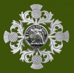 Turnbull Clan Crest Four Thistle Stylish Pewter Badge Brooch