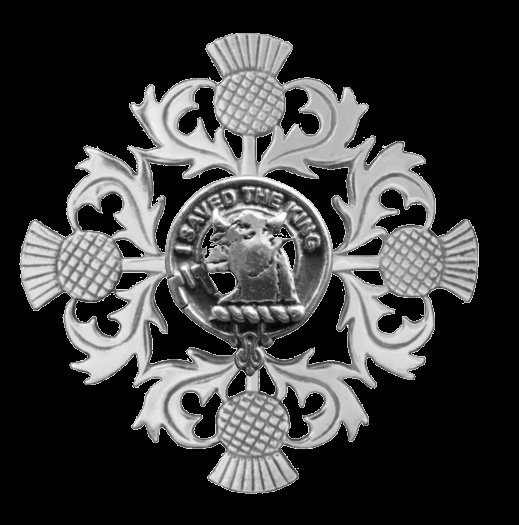 Image 0 of Turnbull Clan Crest Four Thistle Sterling Silver Badge Brooch