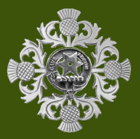 Image 0 of Jardine Clan Crest Four Thistle Stylish Pewter Badge Brooch
