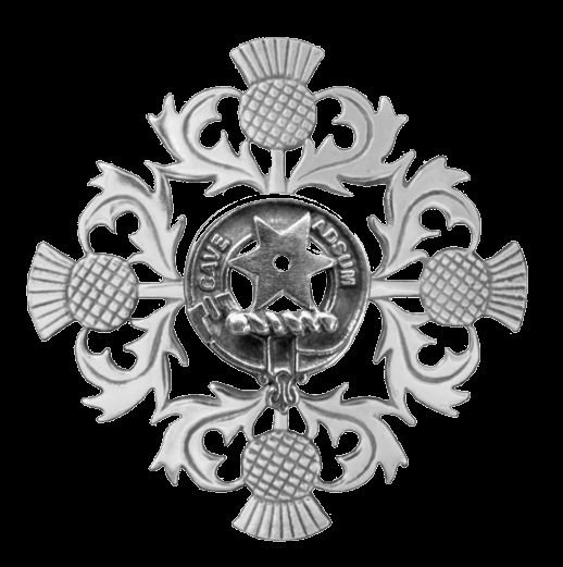 Image 0 of Jardine Clan Crest Four Thistle Sterling Silver Badge Brooch