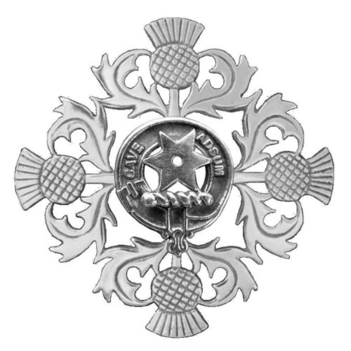 Image 1 of Jardine Clan Crest Four Thistle Sterling Silver Badge Brooch