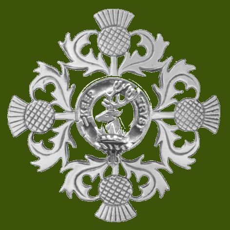 Image 0 of Sempill Clan Crest Four Thistle Stylish Pewter Badge Brooch