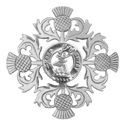 Image 1 of Sempill Clan Crest Four Thistle Stylish Pewter Badge Brooch