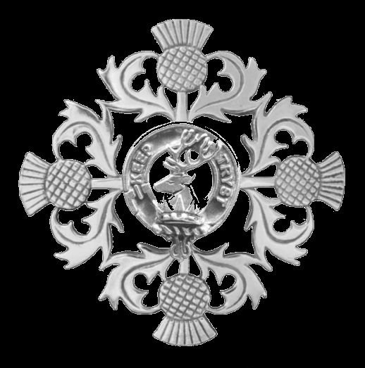 Image 0 of Sempill Clan Crest Four Thistle Sterling Silver Badge Brooch