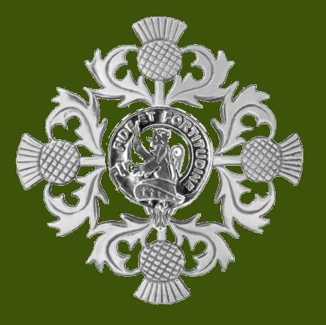Image 0 of Farquharson Clan Crest Four Thistle Stylish Pewter Badge Brooch