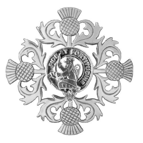 Image 1 of Farquharson Clan Crest Four Thistle Stylish Pewter Badge Brooch