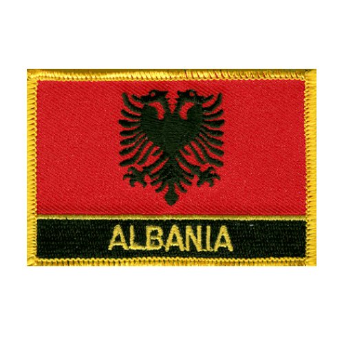 Image 1 of Albania Flag Country Rectangular Embroidered Cloth Patch Set x 3