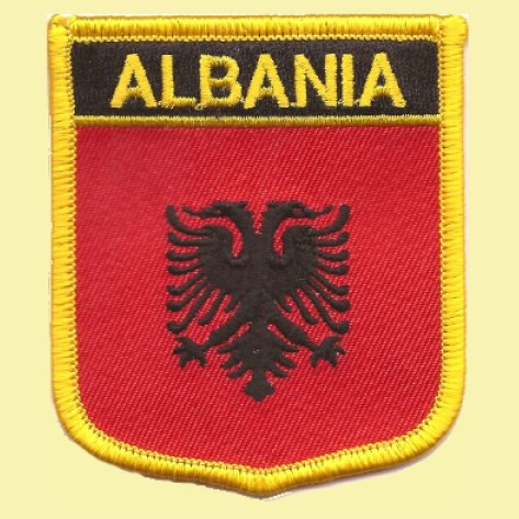 Image 0 of Albania Flag World Shield Embroidered Cloth Patch Set x 3