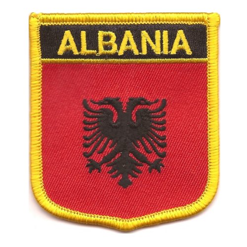 Image 1 of Albania Flag World Shield Embroidered Cloth Patch Set x 3