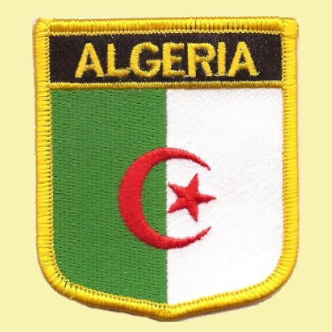 Image 0 of Algeria Flag World Shield Embroidered Cloth Patch Set x 3