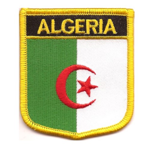 Image 1 of Algeria Flag World Shield Embroidered Cloth Patch Set x 3