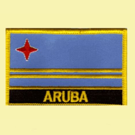 Image 0 of Aruba Flag Country Rectangular Embroidered Cloth Patch Set x 3