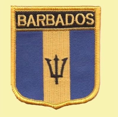 Image 0 of Barbados Flag World Shield Embroidered Cloth Patch Set x 3