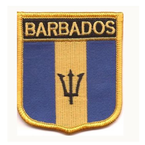Image 1 of Barbados Flag World Shield Embroidered Cloth Patch Set x 6
