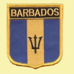 Barbados Flag World Shield Embroidered Cloth Patch Set x 6