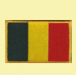 Belgium Flag World Rectangular Embroidered Cloth Patch Set x 3