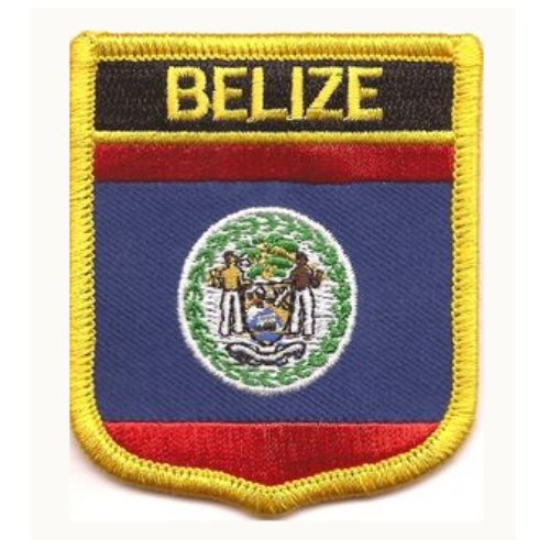 Image 1 of Belize Flag World Shield Embroidered Cloth Patch Set x 3