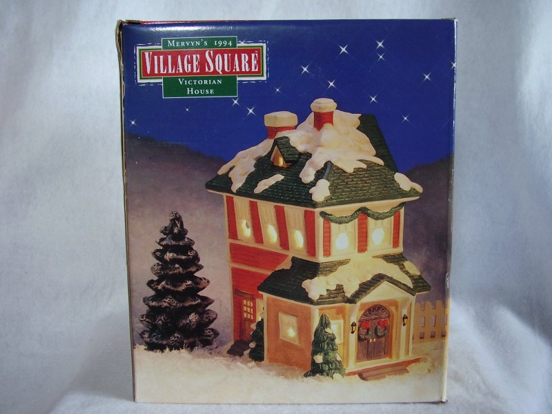 Mervyns Village Square Christmas Village Lighted Victorian House Porcelain