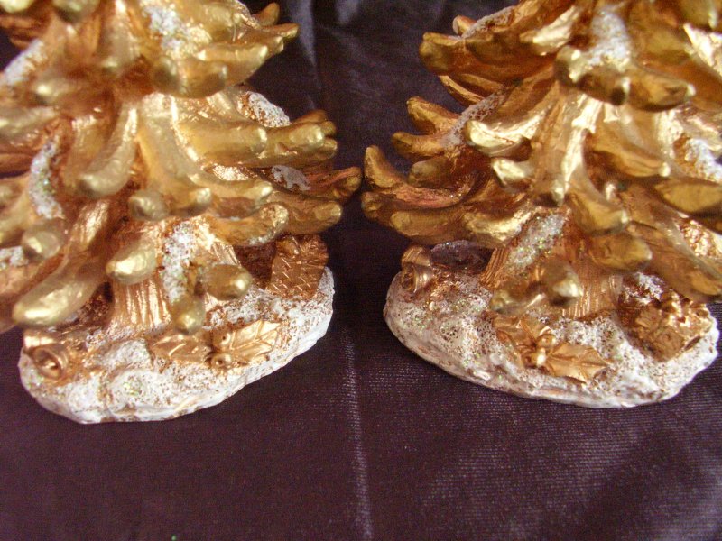 Gold Glitter Resin Christmas Trees Lot of 2 Christmas Village or Tabletop