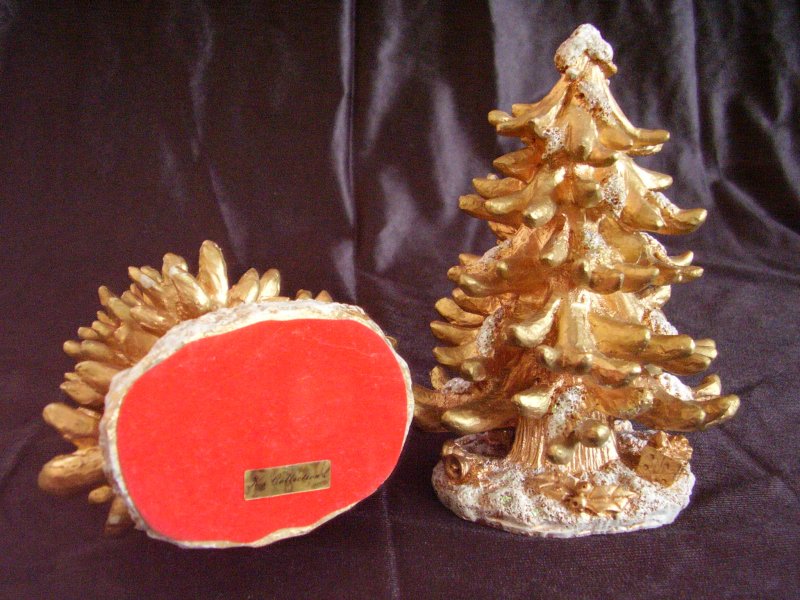 Gold Glitter Resin Christmas Trees Lot of 2 Christmas Village or Tabletop