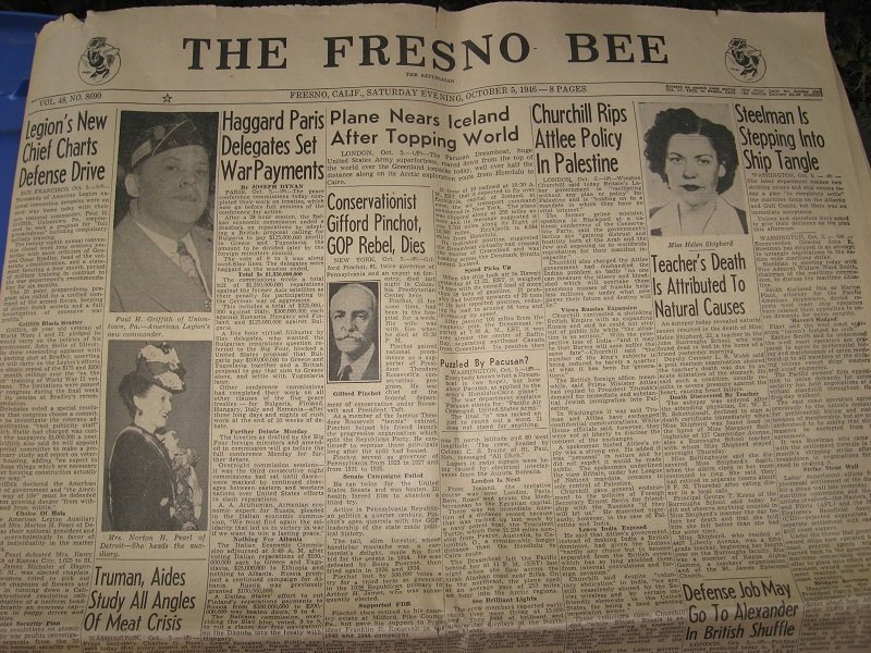 California Fresno Bee Newspaper, October 5, 1946