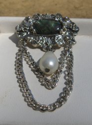 Vintage Abalone M.O.P. Faux Pearl Silvertone Pin Brooch