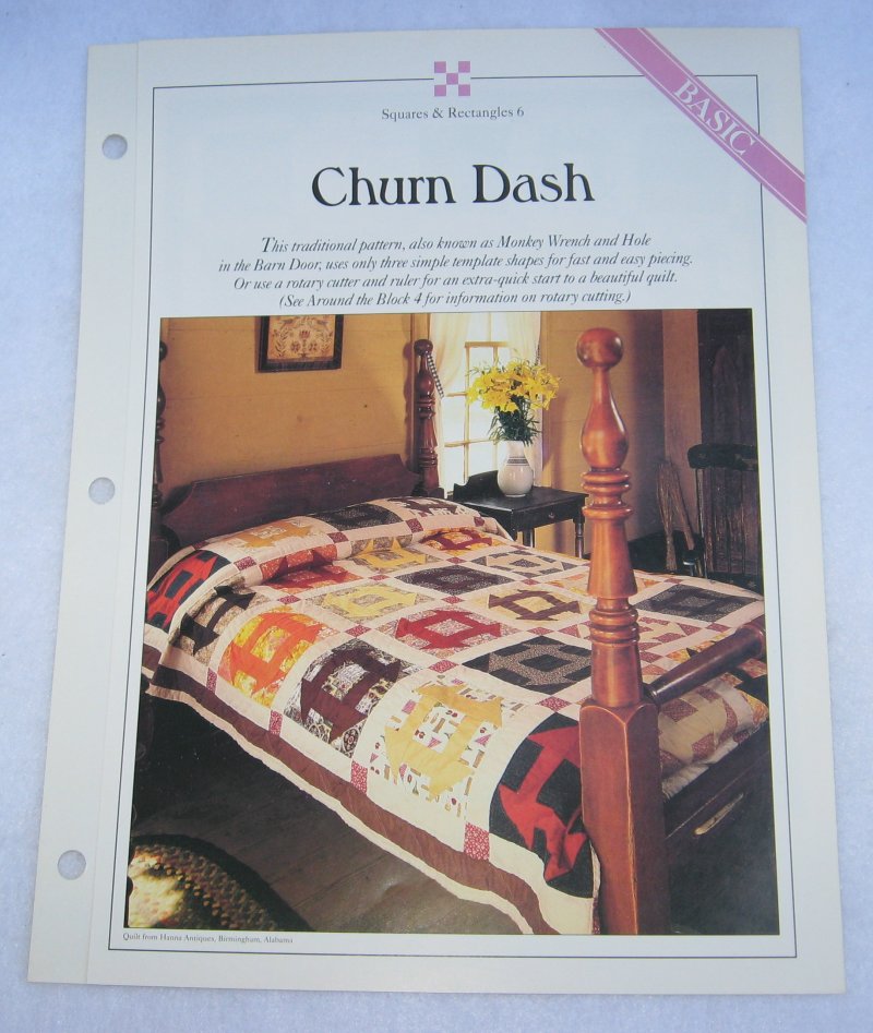 Churn Dash, Quilt Pattern with Actual Size Templates