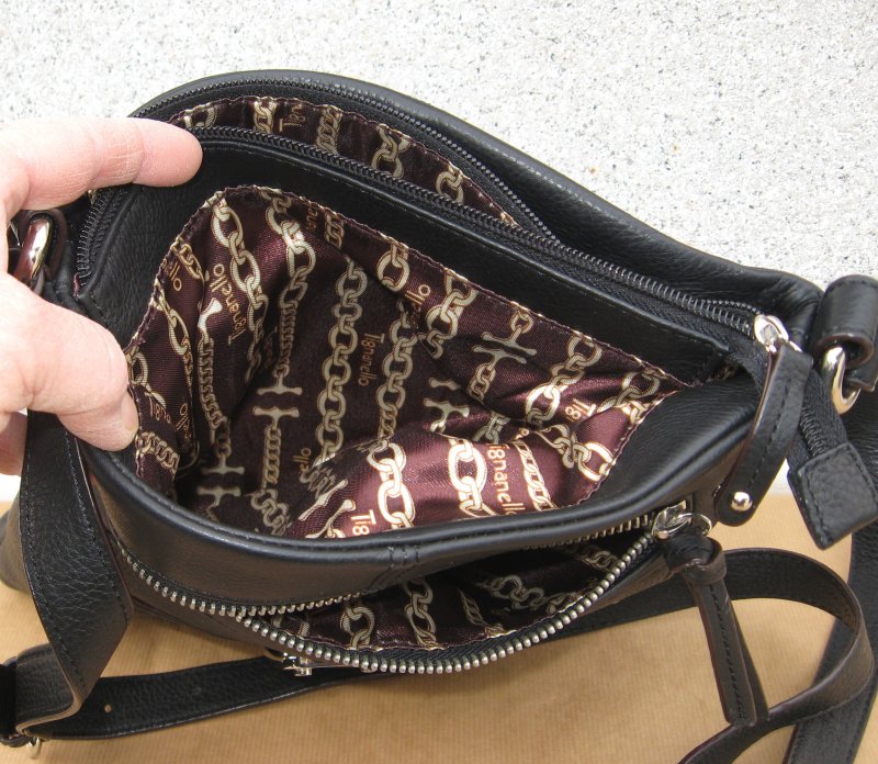 Tignanello Leather Zip Top Cross Body Bag Purse, Black, QVC