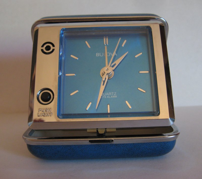 Bulova Travel Alarm Clock with First Interstate Bank Logo