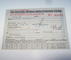 AT&SF Railway Ticket Pass. Dated 1943. Arizona, Polson