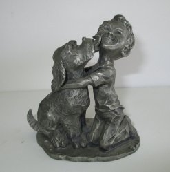 Hallmark Dog Kissing Boy Pewter Figurine, 1975