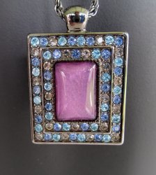 FI Multi Rhinestone Pendant, 32 Inch Chain, Purple Center