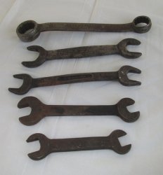 Tools, 5 old wrenches, 1920s to 1950s. Possibly Model A