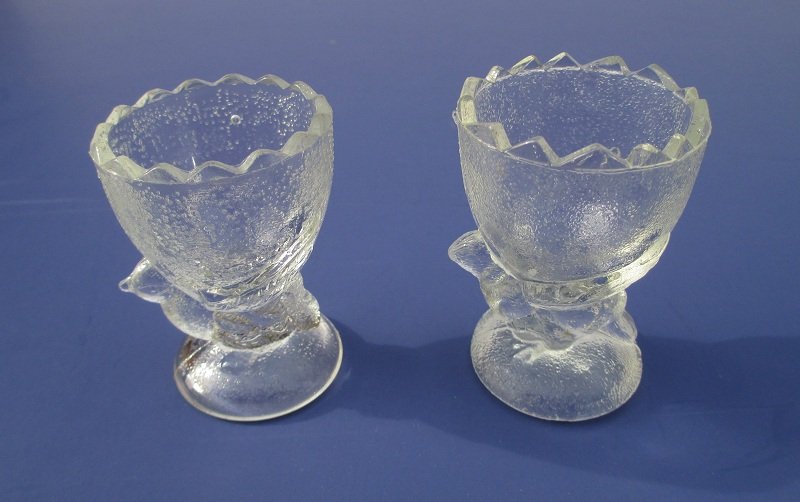 Pressed Glass Egg Cups, Various Birds, Set of 6