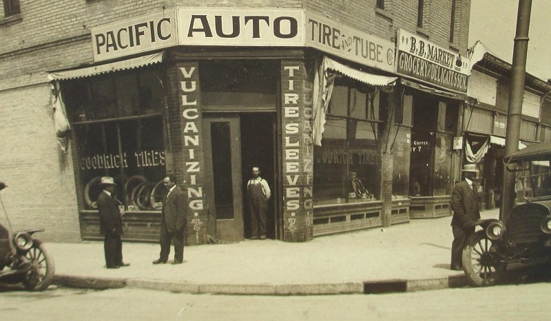 Antique 11x13 Photo, Tire Store, Automobiles, Mr. Sawyer. Probably west coast location.