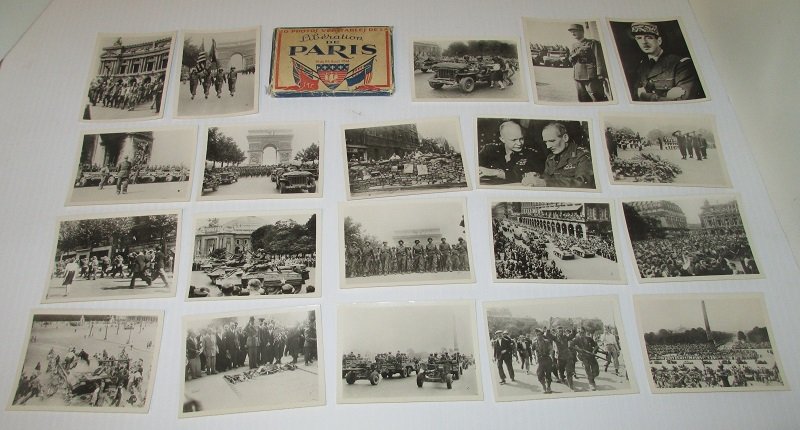 20 photo set of the Liberation of Paris in Patriotic envelope folder. Dated 1944. Original WWII period photos from estate sale of a participant.