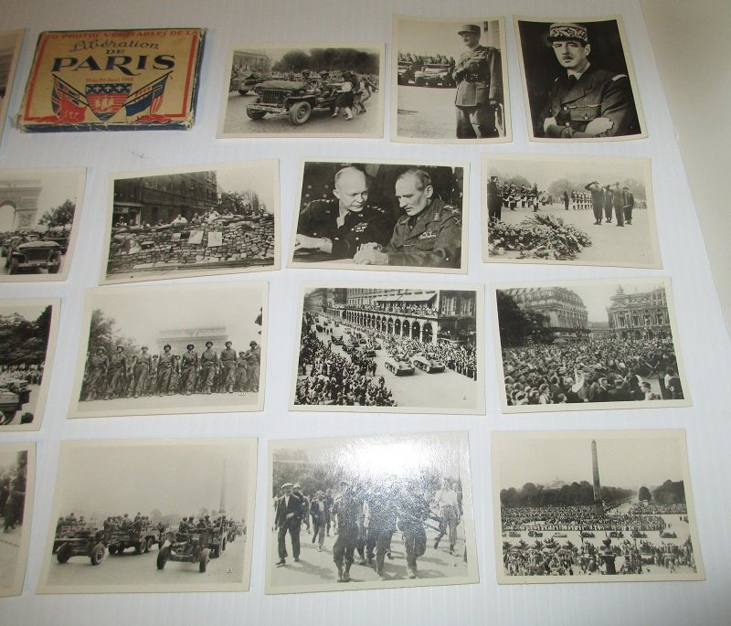 20 photo set of the Liberation of Paris in Patriotic envelope folder. Dated 1944. Original WWII period photos from estate sale of a participant.