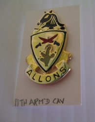 11th U.S. Army Armored Calvary Allons Insignia Pin WWII Nam