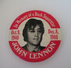 John Lennon In Memory of Rock Superstar 3 inch Pin Beatles