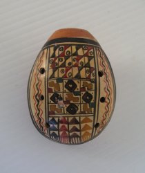 Clay Flute Whistle, Flat and Oval, Souvenir of Peru, 1970s