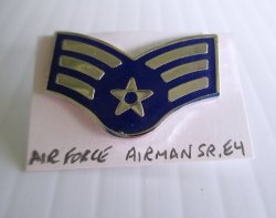 1 Air Force Airman Sr. E4 Enamel Rank Pin