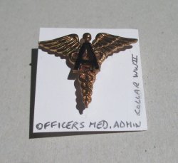 1 Officer's Medical Admin Collar Pin, WWII, U.S. Army