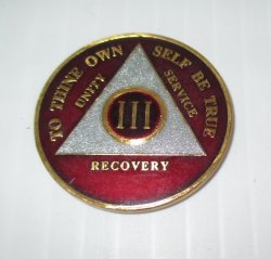 AA Alcoholics Anonymous, 3 Year Tri Plate Enamel Token